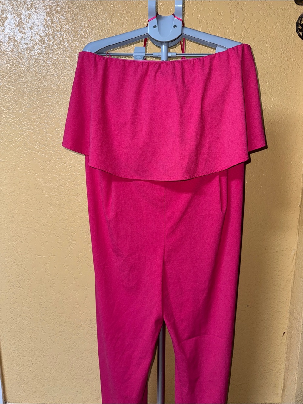 Sugarlips Off-the-Shoulder Hot Pink Jumpsuit